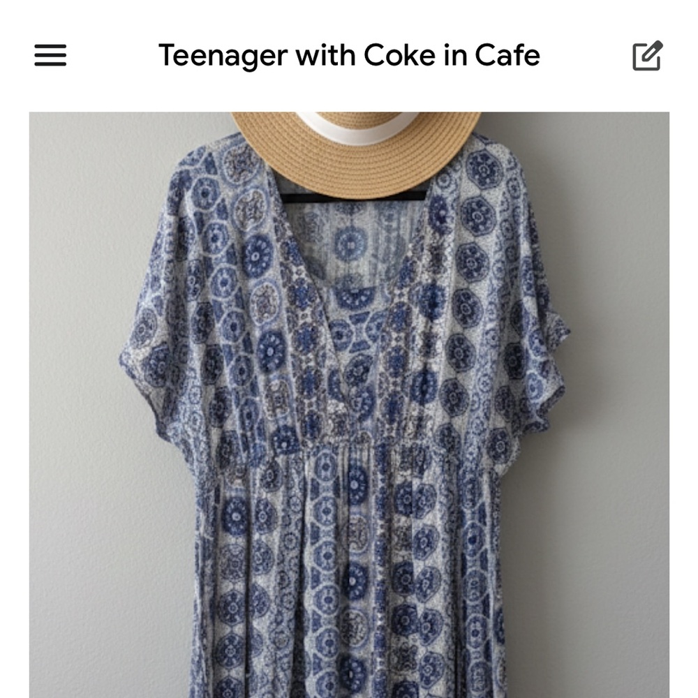 Alchemy thread Elegant Blue and White Patterned Dress boho tassel tie